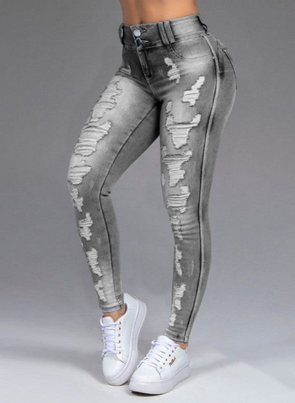 Heißer Verkauf Damen Jeans Zerrissene Löcher Zeigen Dünne Stretch Jeans Hosen Frauen Hosen