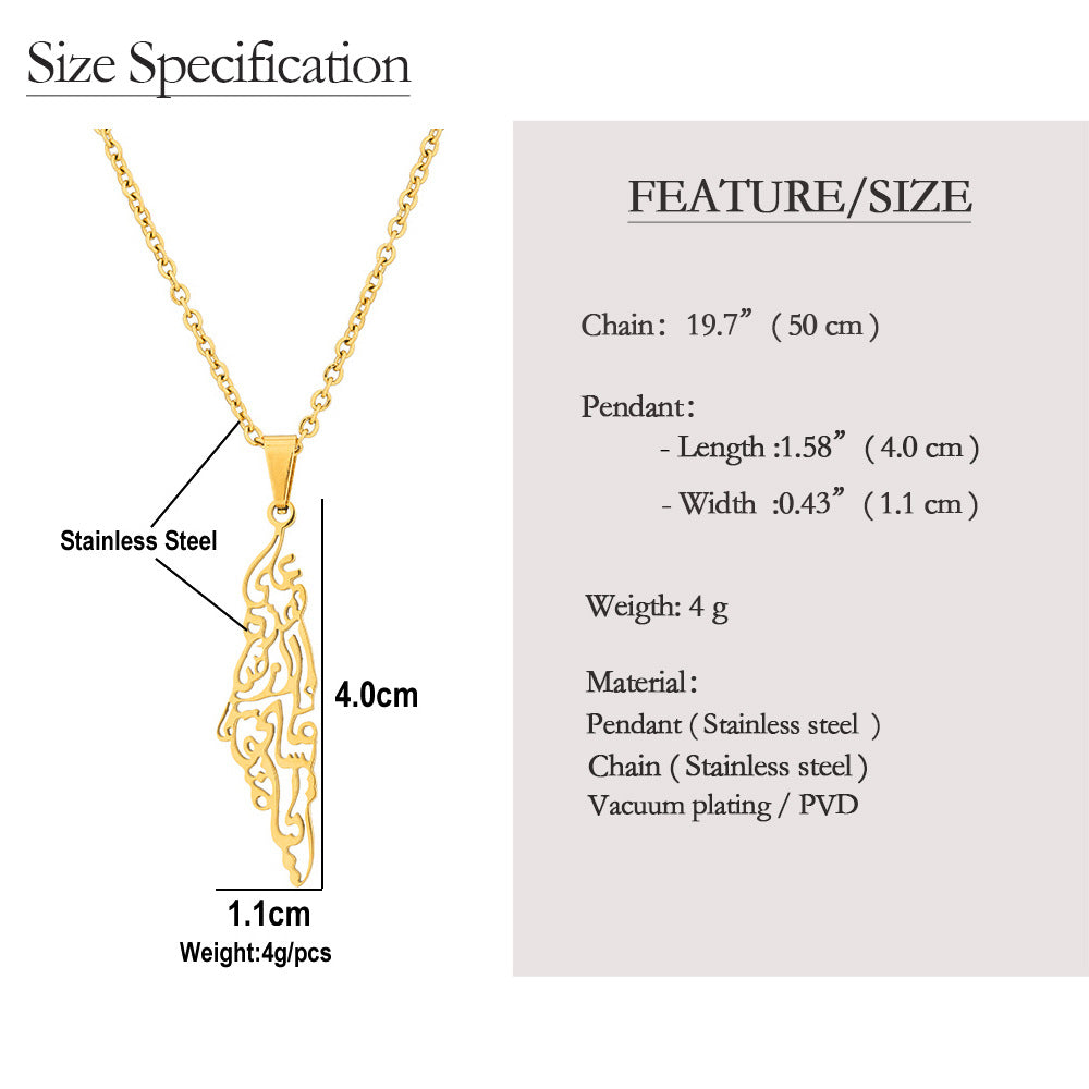 Rostfritt stål Palestina karta arabiska halsband