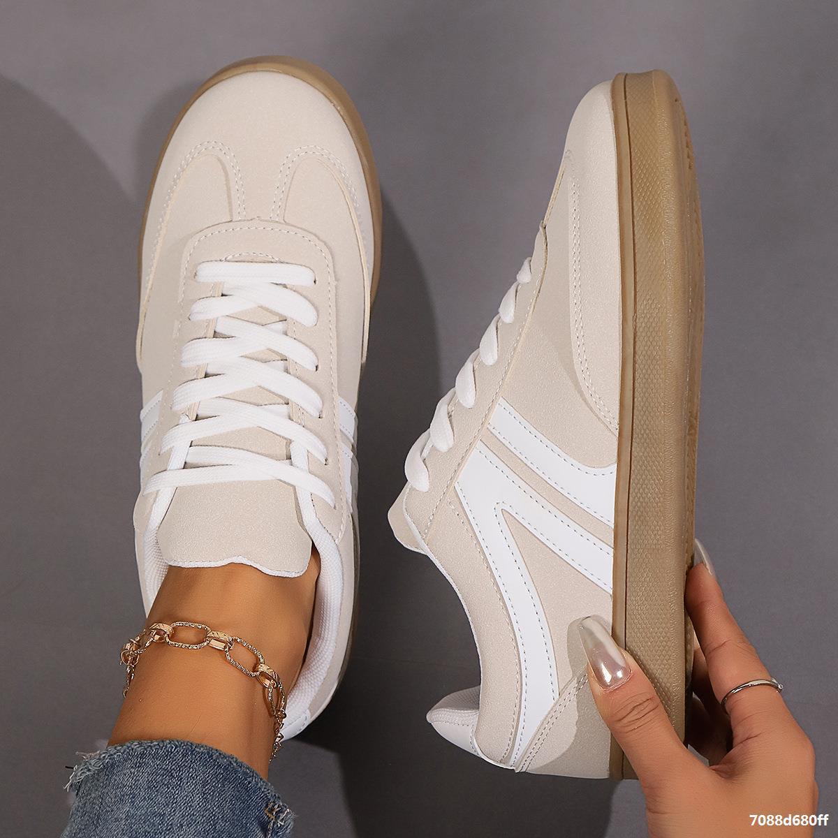 Flache Schuhe mit runder Spitze und Schnürung, modische Sportschuhe zum Reinschlüpfen, Freizeitschuhe für Damen