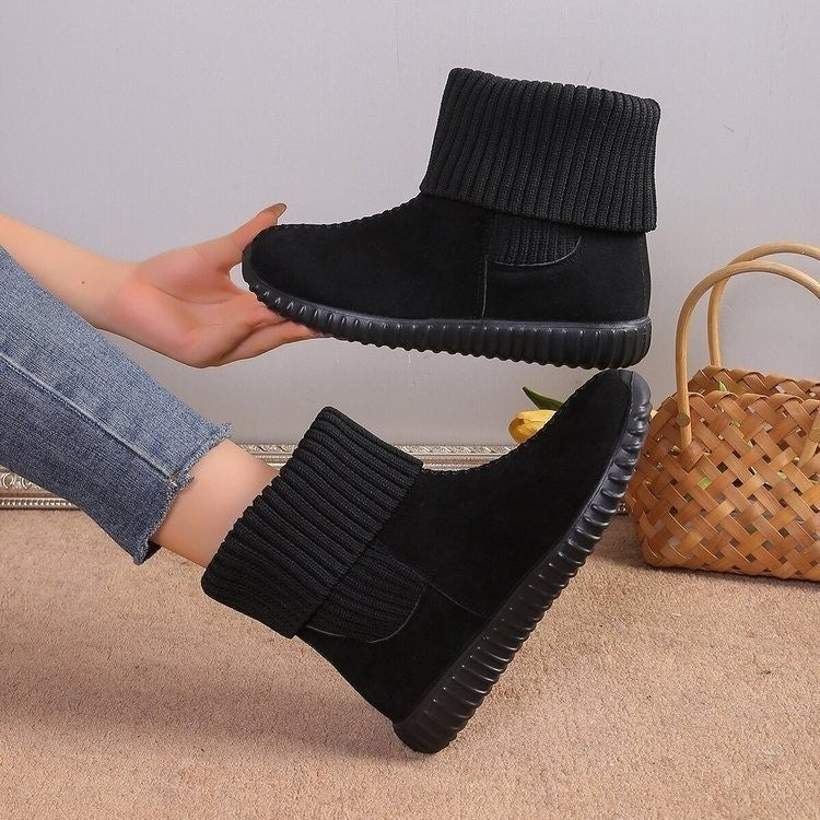 Flache Stiefeletten mit wendbarem Strickdesign, Wintermode, bequemer Schneestiefel für Damen