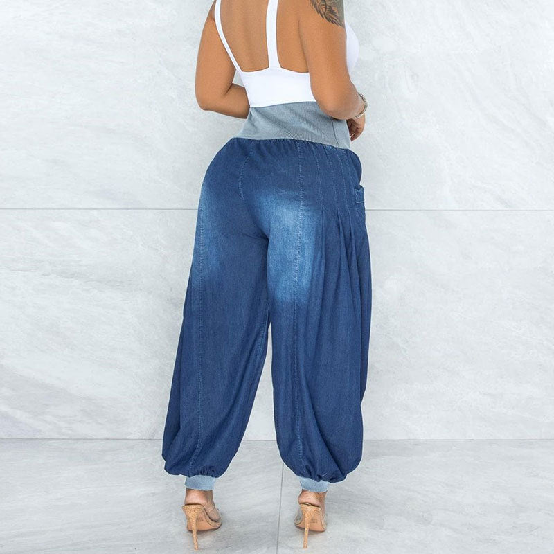 Summer Thin Loose Wide-leg Pants Harem Pants Elastic Waist Denim Trousers Women