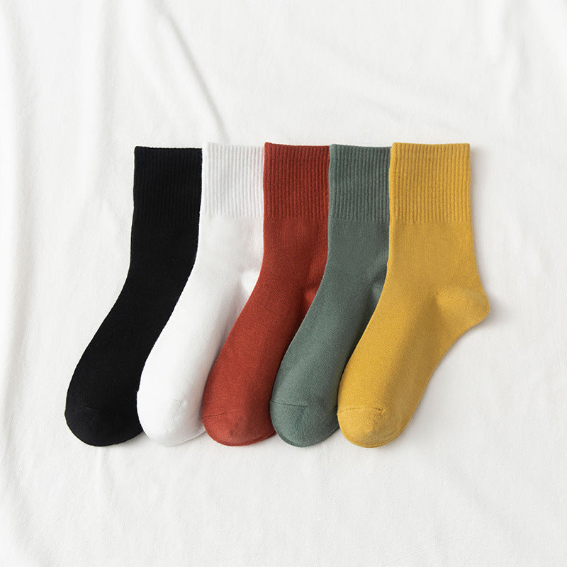 Solid Color Medium Tube Cotton Socks Women's Fox Embroidery High Top Corset Waist