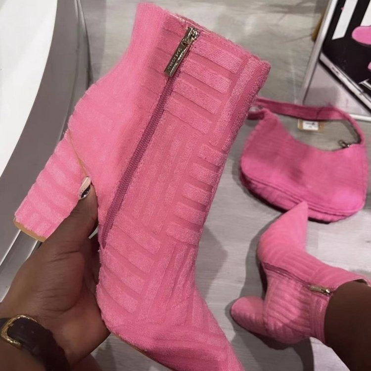 Stiefel mit Absatz für Damen, modische Schuhe mit spitzer Spitze