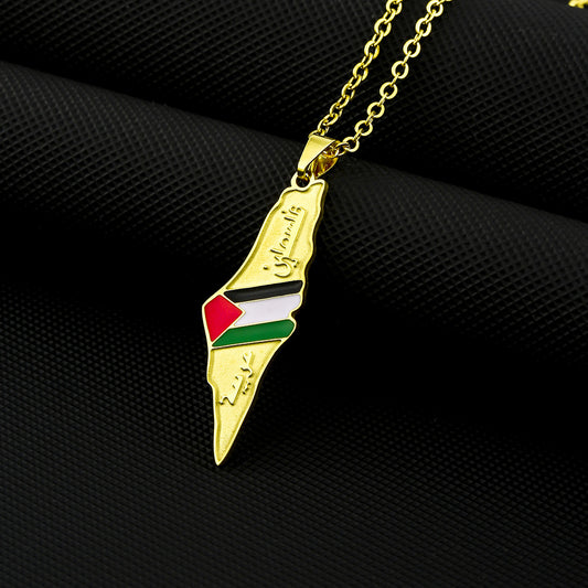Stainless Steel Palestine Map Necklace