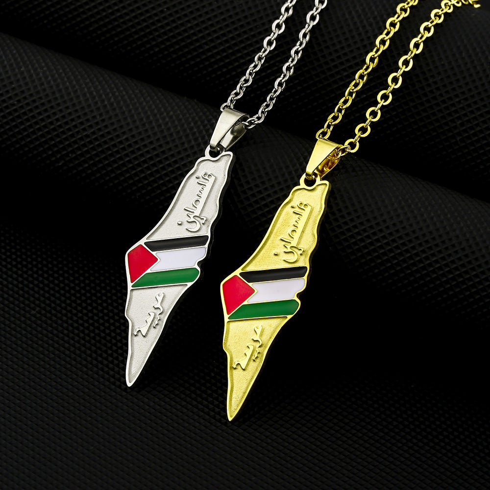 Stainless Steel  Palestine Map Necklace