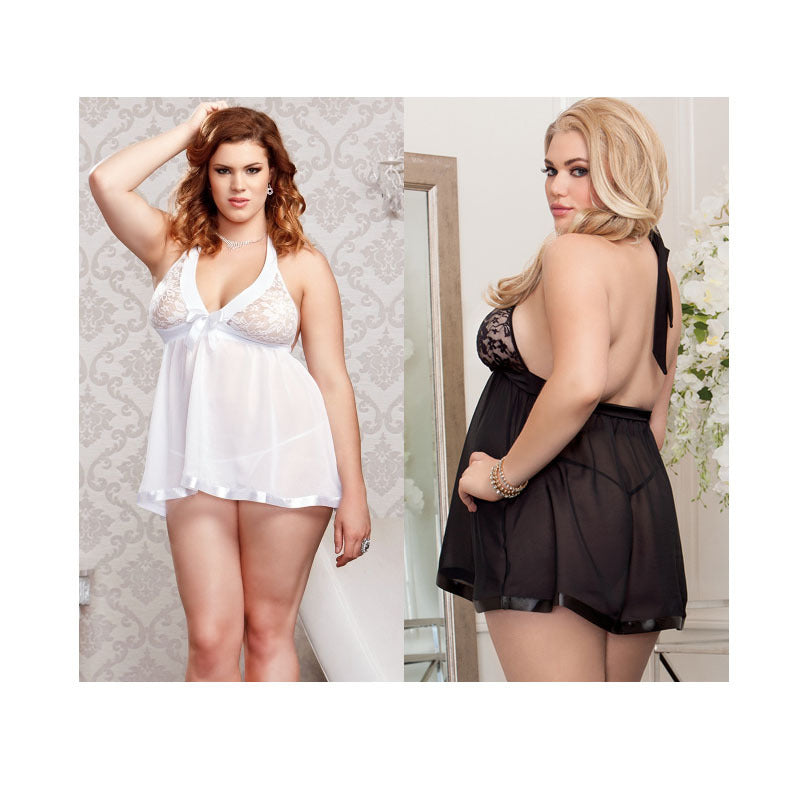 Plus size pajamas backless suspenders nightdress