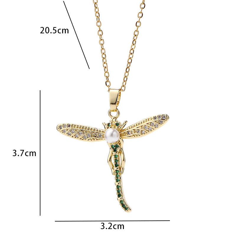 Pearl Zircon Dragonfly Necklace | Colorful Fashion Pendant