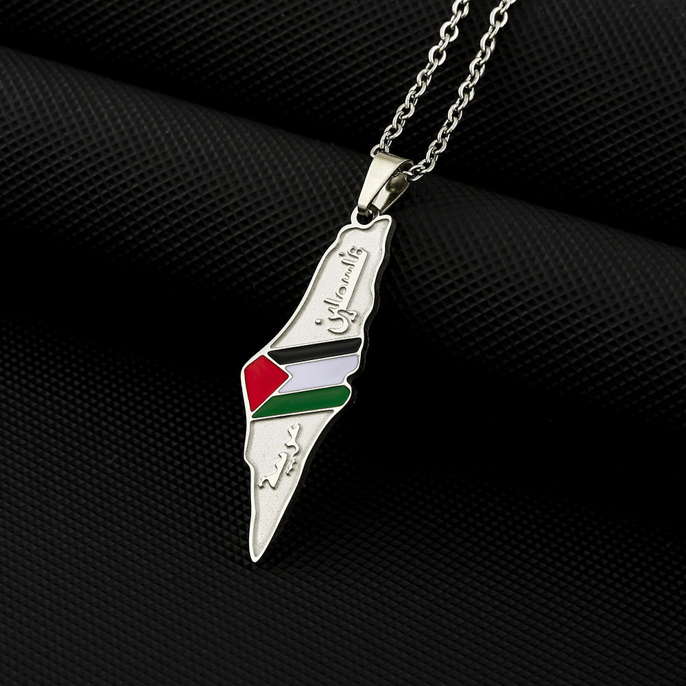 Stainless Steel  Palestine Map Necklace