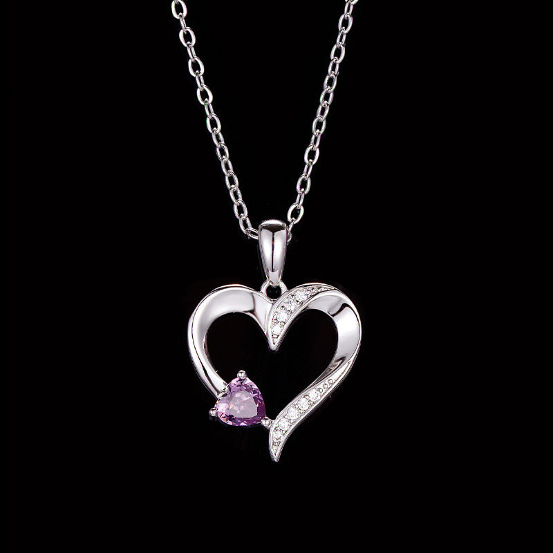 Love Heart Necklace Female Birthstones Peach Heart Clavicle Chain