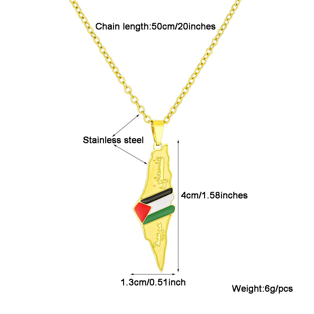 Stainless Steel  Palestine Map Necklace