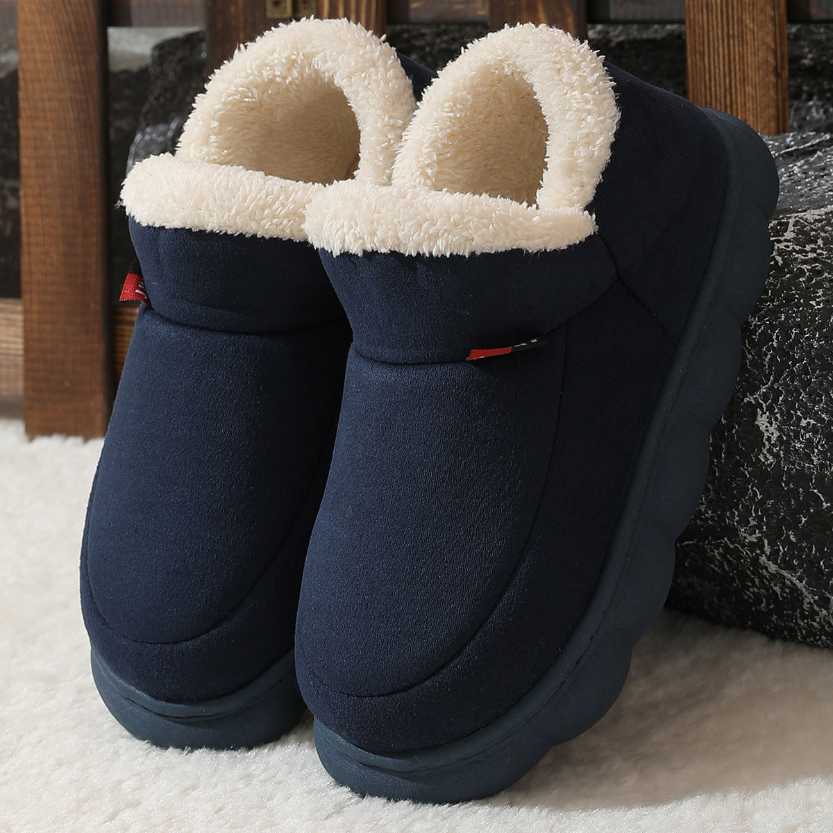 Winter Plush Cotton Shoes Unisex Warm Suede House Shoes For Parents Solid Color Thick-soled Garden Shoes Outdoor