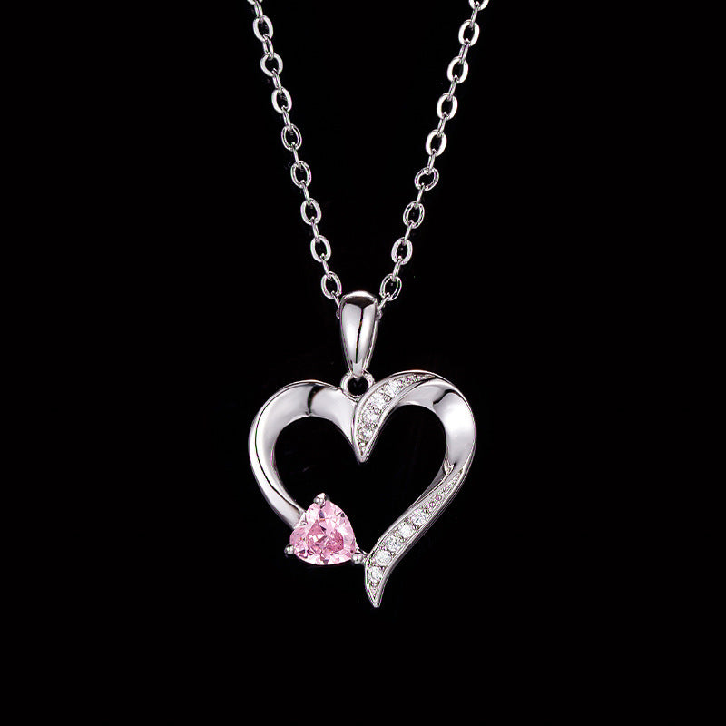 Love Heart Necklace Female Birthstones Peach Heart Clavicle Chain