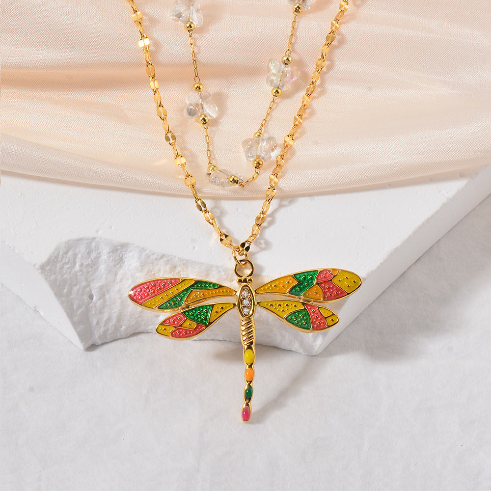 Colorful Dragonfly Beaded Titanium Necklace