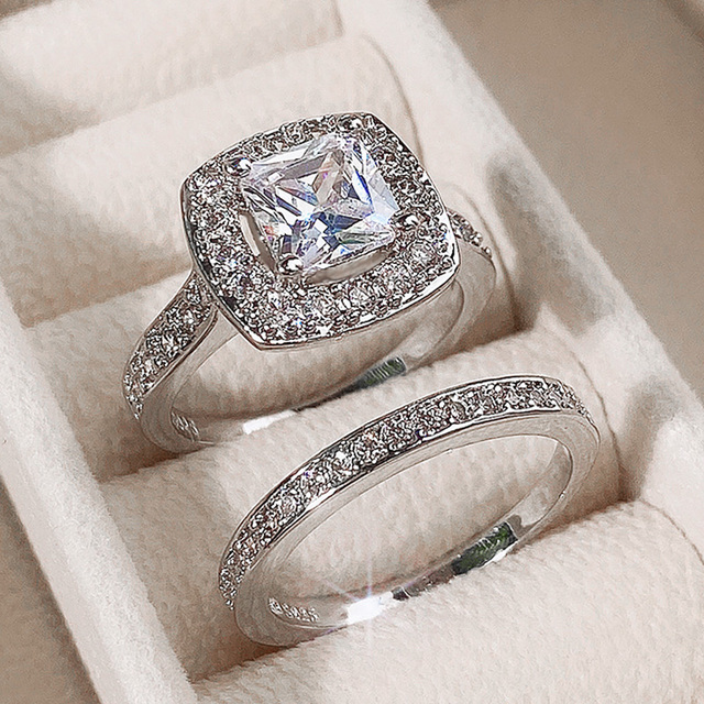 Fashion Wedding Ring Set For Women Dazzling Square