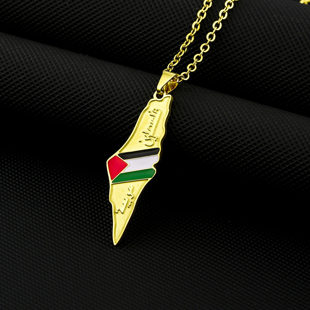 Stainless Steel  Palestine Map Necklace