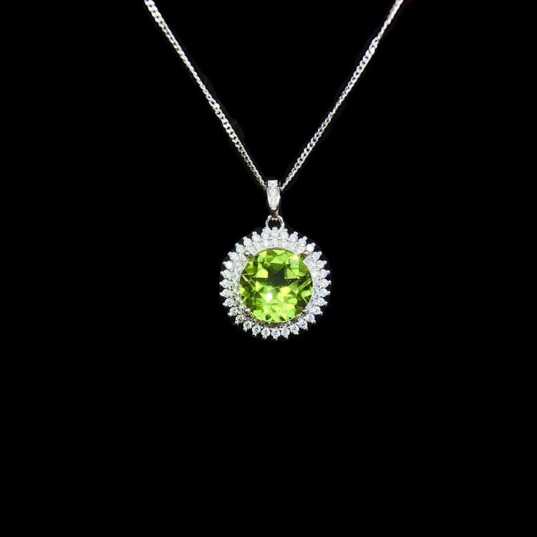 Natural Olivine Pendant Silver Female Accessories