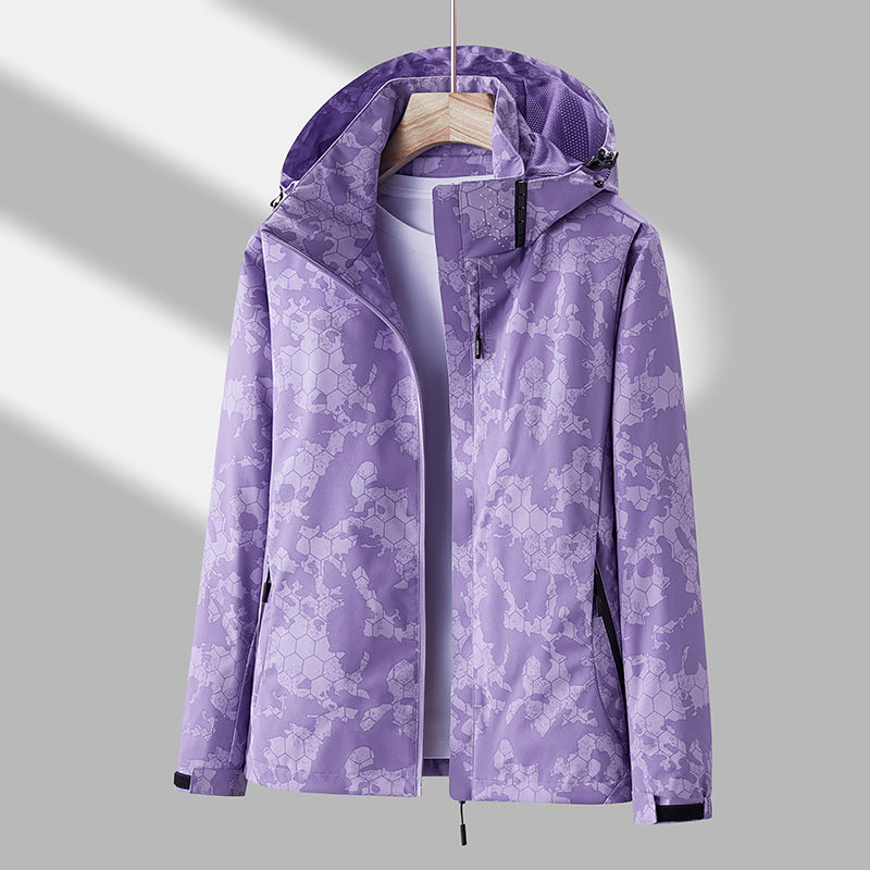 Printed Hooded Windbreaker Unisex Fashion Solid Color Zip-up Jacket Waterproof Windproof Outwear For Women Men Clothing