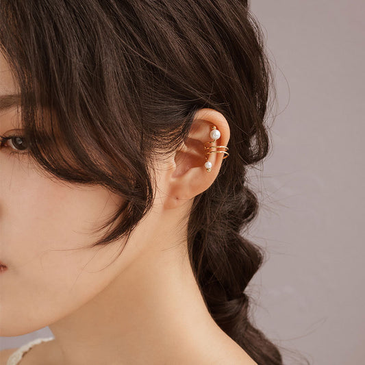 Minimalist Line Pearl Ear Bone Clip Design Pearl Earrings